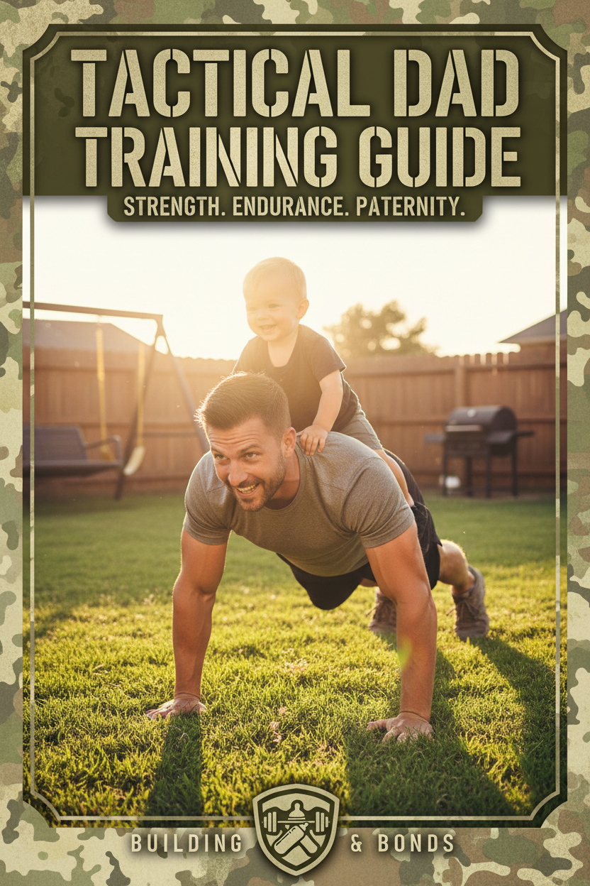 Father doing bear crawl drill with child on his back